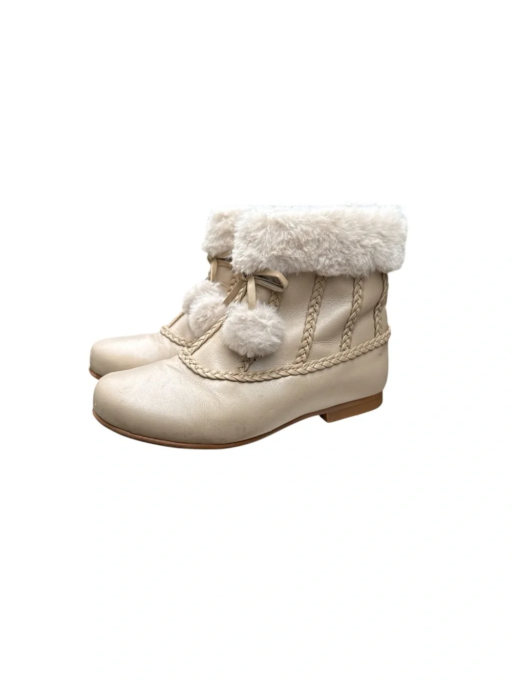 Petite Maison kids Irina Shearling light beige leather Booties size 29